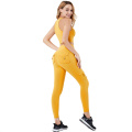 Hot Spandex Yoga Set Crop Outfit Gym Running Sportswear Front Cross Leggings Active Wear With Pockets